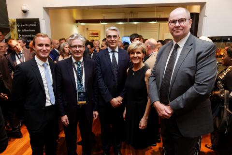 Foreign Minister Julie Bishop with Matt Prent, Woodside, Kimberley Process Chair Robert Owen-Jones, Rio Tinto Chief Executive Copper and Diamonds Arnaud Soirat and Perth Mint CEO Richard Hayes at the Perth Mint Farewell Event for the Kimberley Process Int