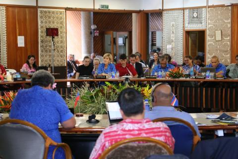 Foreign Affairs Minister Julie Bishop addresses Pacific Island leaders at the PIF Foreign Ministers’ Meeting in Suva, 11 August 2017.