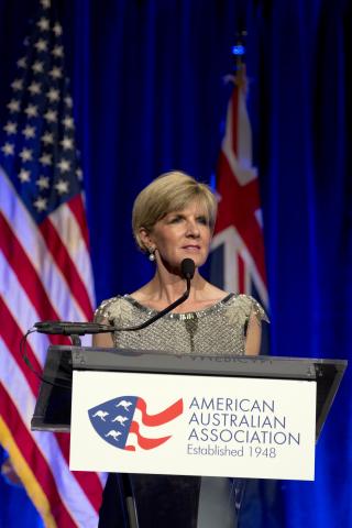 Australian Foreign Minister Julie Bishop speaks at the Australian American Association (AAA) Australia Day Black Tie Gala. Photo by Trevor Collens. New York, January 23, 2015. 