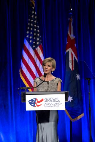 Australian Foreign Minister Julie Bishop speaks at the Australian American Association (AAA) Australia Day Black Tie Gala. Photo by Trevor Collens. New York, January 23, 2015. 