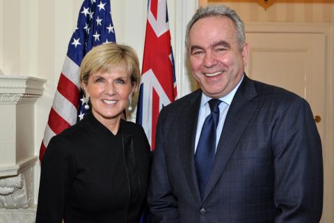 Foreign Minister Julie Bishop meets with the Hon Kurt Campbell AO, Chairman and CEO, The Asia Group. Washington DC, 31 March 2016.