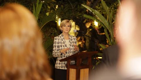 Foreign Minister Julie Bishop meets members of the Australian and Indonesian business community at a reception hosted by Australian Consul-General to Bali Majell Hind, August 28 2014, Bali.