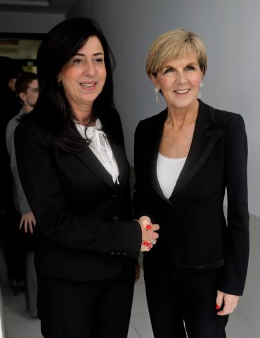 Foreign Minister Julie Bishop and Ms Abeer Odeh, Minister of National Economy, Palestinian National Authority, Ramallah. [Photo: Jamal Arouri]