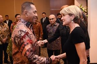 Foreign Minister Julie Bishop meeting Indonesian Defence Minister Ryamizard Ryacudu at the Australia-Indonesia Foreign and Defence Ministers’ 2+2 Meeting.