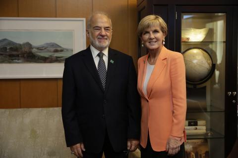 Foreign Minister Julie Bishop meets with Iraqi Foreign Minister Dr Ibrahim Al-Jaafari at the Meeting of the Ministers of the Global Coalition to Counter ISIL. US Dept of State, Washington DC, 21 July 2016. Photo: Yuri Gripas