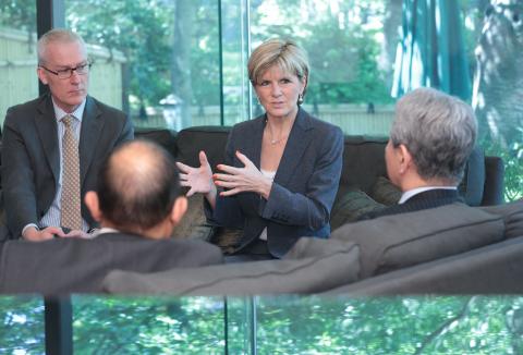 Foreign Minister Julie Bishop meeting with President of the Japan International Cooperation Agency Mr Akihiko Tanaka in Tokyo, 13 June 2014.