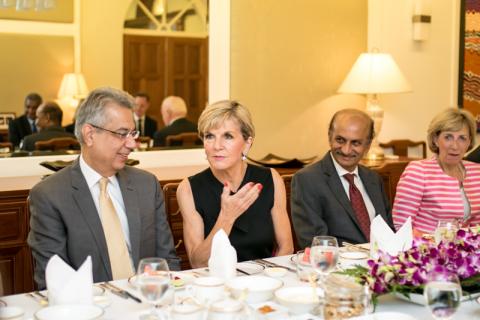 Foreign Minister Julie Bishop at Business Breakfast with CEO, Standard Chartered Bank Malaysia, Mr Mahendra Gursahani, Managing Director, Lend Lease Malaysia, Mr Dinesh Nambiar and CEO, Lynas Malaysia, Ms Amanda Lacaze, Kuala Lumpur. 15 March 2017 / Adria