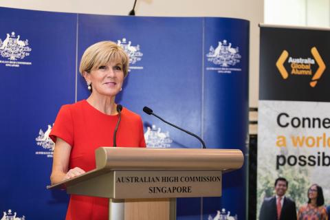 Foreign Minister Julie Bishop launching the Australian Global Alumni Strategy in Singapore, 13 March 2017.