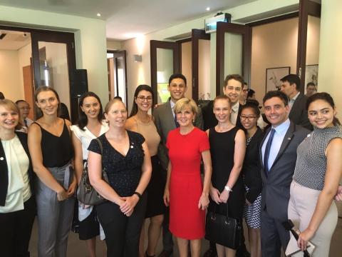 Foreign Minister Julie Bishop with New Colombo Plan scholars in Singapore, 13 March 2017.