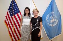 Foreign Minister Julie Bishop with a South Korean soldier inside ‘Building T2’, Demilitarised Zone