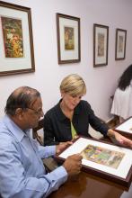 13 April 2015, New Delhi, India; The Hon. Julie Bishop, Australian Minister for Foreign Affairs arrives for a viewing of Ramayana miniatures that will form part of a future Australian exhibition and is greeted by Dr Vijay Kumar Mathur