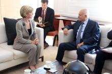 Foreign Minister Julie Bishop meets with H.E. Dr Nabil Elaraby, Secretary-General of the League of Arab States in New York on 20 September, 2014.