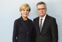 Foreign Minister Julie Bishop with German Federal Interior Minister Thomas de Maizière.