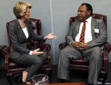 Foreign Minister Julie Bishop with the Hon Rimbink Pato OBE MP, Minister for Foreign Affairs and Immigration of Papua New Guinea.
(Credit Trevor Collens)
