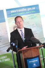 Jayson Westbury, Chief Executive of the Australian Federation of Travel agents, encourages Australian travellers to take out comprehensive travel insurance and register their plans with Smartraveller before going overseas. 28 November 2013
Photo: Jason M