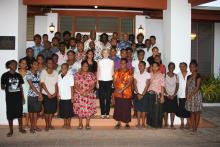 Foreign Minister Julie Bishop with the 60 Solomon Islanders awarded Australia Awards scholarships for 2014 (17 December 2013)