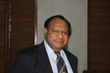 Honourable Rimbink Pato, PNG Minister for Foreign Affairs and Immigration at the Ministerial Contact Group (MCG) press conference at the Pacific Islands Forum Secretariat in Suva on Saturday 15 February. Photo: DFAT