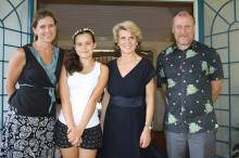 Minister Bishop stops for a departing photo with Acting Australian High Commissioner to Fiji Glenn Miles, his wife Kathy and their daughter Madelyn at the High Commissioner’s Residence in Suva on Saturday 15 February. Photo: DFAT