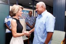 Minister Bishop meets Fiji Prime Minister Frank Bainimarama at his office in Suva’s Government Buildings. The two met for bilateral talks during the first day of the Ministerial Contact Group’s visit to Suva on Friday, 14 February. Photo: Fiji Ministry of