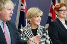 Australian Minister for Foreign Affairs Julie Bishop meets with French Environment Minister Segolene Royal at the Our Ocean, One Future: Leadership Summit at the State Department in Washington on September 16, 2016. Photo by Yuri Gripas