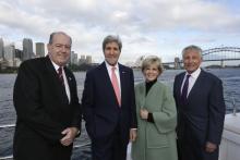 Minister for Defence, David Johnston, United States Secretary of State, John Kerry, Minister for Foreign Affairs, Julie Bishop and United States Secretary of Defense, Chuck Hagel ahead of the opening of the Australia-United States Ministerial Consultation