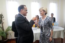 Malagasy Prime Minister Dr Roger Kolo and Australia's Foreign Minister Julie Bishop at the Australian Doctors for Africa announcement. 12 September 2014.