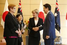 Foreign Minister Julie Bishop and Defence Minister Marise Payne meet with Japanese Prime Minister Shinzo Abe in Tokyo on 20 April 2017. Photo Credit: DFAT/Ken Shimizu