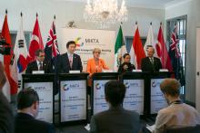 Australia’s Foreign Minister Julie Bishop (centre) addresses the press conference at the conclusion of the 8th MIKTA Ministerial Meeting, Sydney. 25 November 2016.