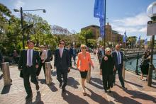Foreign Minister Julie Bishop leads her MIKTA counterparts on a walk through Circular Quay, Sydney. 25 November 2016.