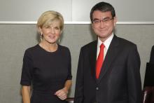 Foreign Minister Julie Bishop meets with the Foreign Minister of Japan, Tarō Kōno, at United Nations Headquarters in New York on 18 September, 2017.