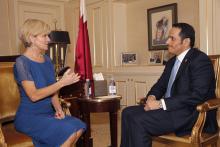 Foreign Minister Julie Bishop meets with Foreign Minister of Qatar, Sheik Mohammed bin Abdulrahman Al Thani, on the margins of the United Nations General Assembly in New York on 20 September 2017.