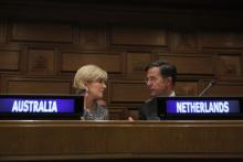 Foreign Minister Julie Bishop talks with Prime Minister of the Netherlands at the High-level Panel on Water Leaders’ Meeting at the United Nations in New York on 21 September 2017.
