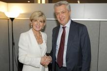 Foreign Minister Julie Bishop meets with United Nations High Commissioner for Refugees, Filippo Grandi, at UN Headquarters in New York on 19 September 2017.