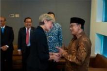 21 March 2016, Jakarta, Indonesia: Foreign Minister Julie Bishop with Former Indonesian President BJ Habibie during the opening of the new Australian Embassy in Jakarta.