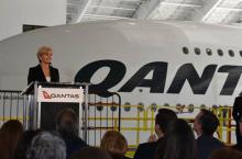 Foreign Minister Julie delivers remarks at the media launch of the new Qantas Hangar at Angeles International Airport on 27 January 2017.