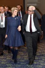 The Hon Julie Bishop, Minister for Foreign Affairs, speaking with Dr Frank-Walter Steinmeier, German Minister for Foreign Affairs at the NPDI conference in Hiroshima